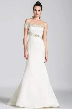 Ashley Lauren - 1082 Pearl Beaded Asymmetric Trumpet Dress