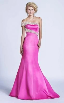 Ashley Lauren - 1082 Pearl Beaded Asymmetric Trumpet Dress 14 Ashley Lauren - 1082 Pearl Beaded Asymmetric Trumpet Dress