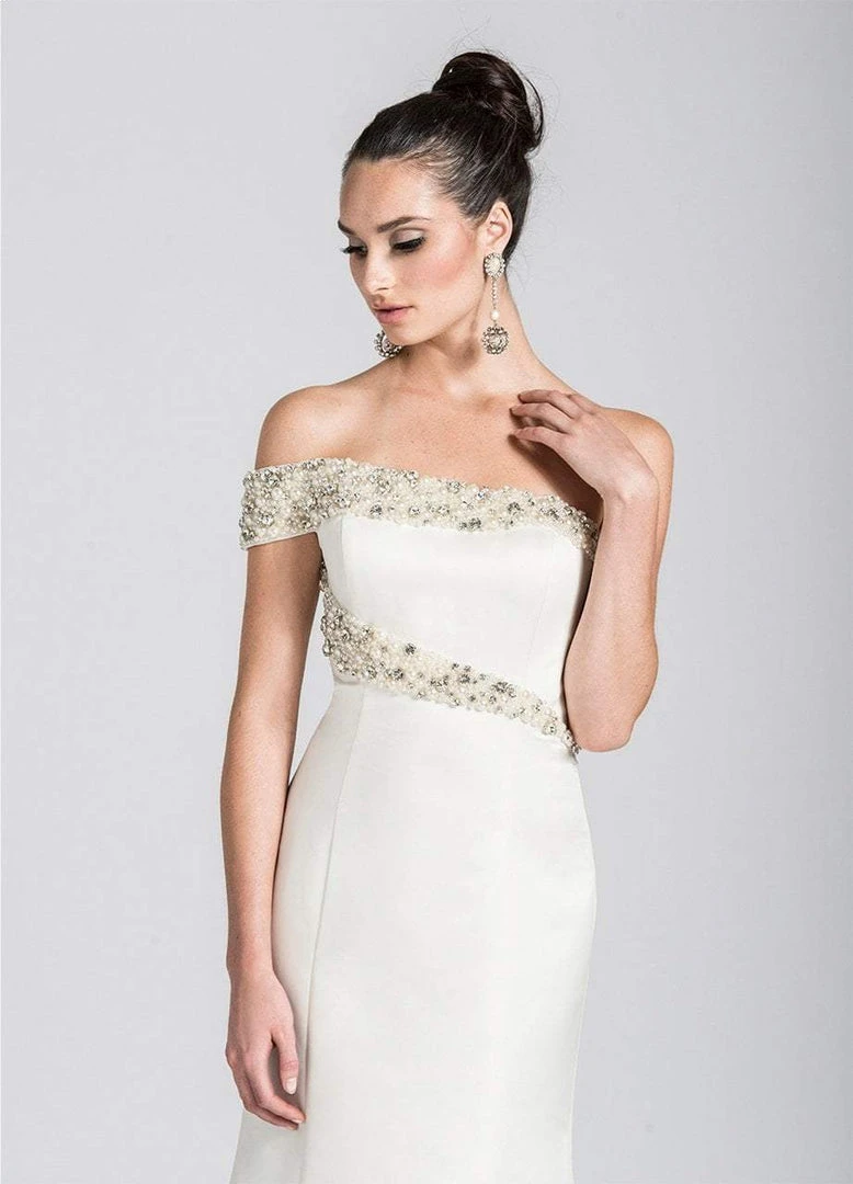 Ashley Lauren - 1082 Pearl Beaded Asymmetric Trumpet Dress 5 Ashley Lauren - 1082 Pearl Beaded Asymmetric Trumpet Dress