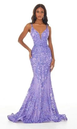 Ashley Lauren - 11015 Sequined Deep V Neck Mermaid Dress With Train