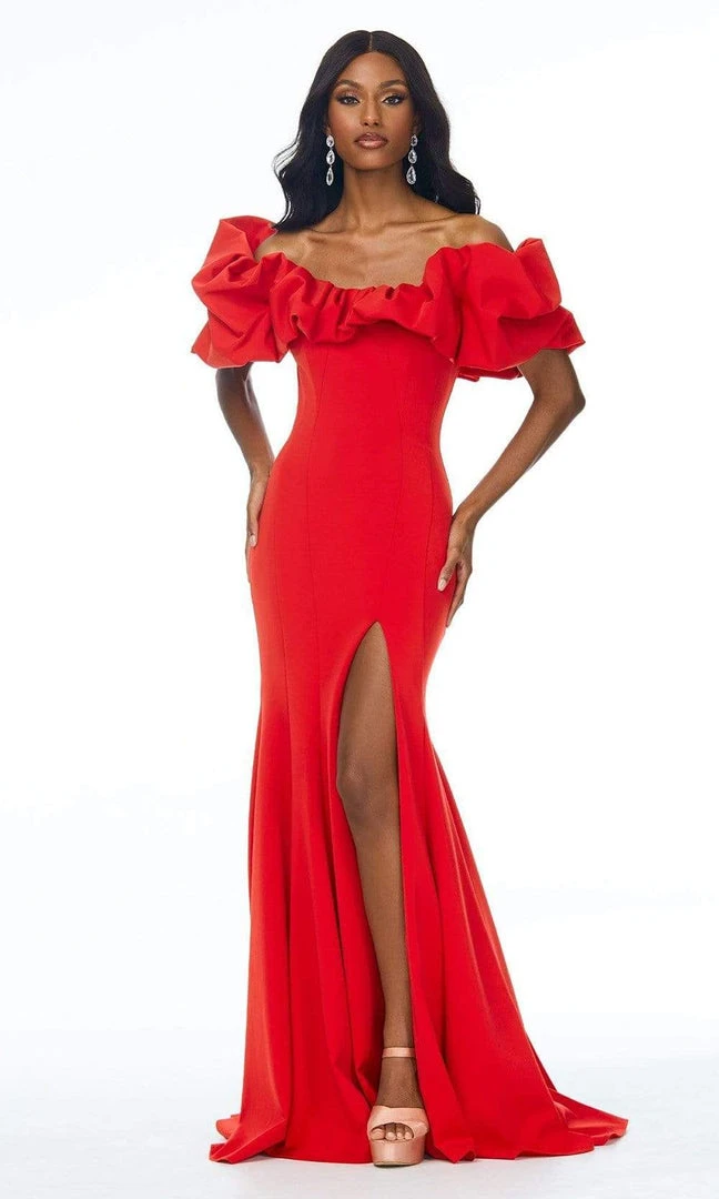 Ashley Lauren - 11017 Puff Ruffle Off-Shoulder High-Slit Mermaid Gown 6 Ashley Lauren - 11017 Puff Ruffle Off-Shoulder High-Slit Mermaid Gown