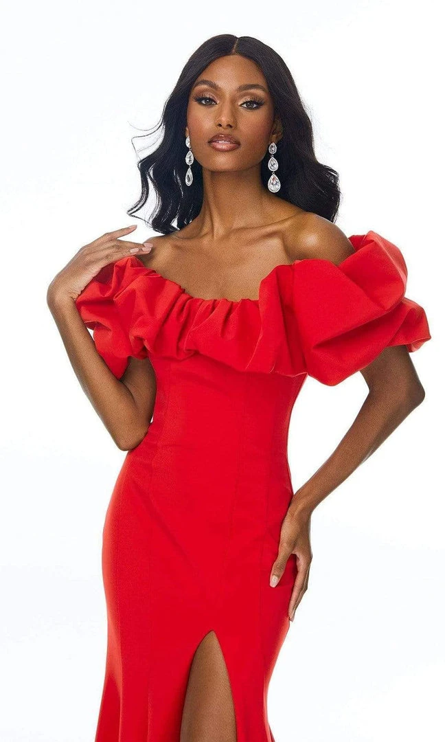 Ashley Lauren - 11017 Puff Ruffle Off-Shoulder High-Slit Mermaid Gown 8 Ashley Lauren - 11017 Puff Ruffle Off-Shoulder High-Slit Mermaid Gown
