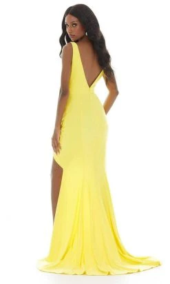 Ashley Lauren - 11051 Sleeveless Fringed Tie Waist High Low Gown