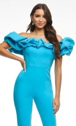Ashley Lauren - 11058 Off Shoulder Ruffled Jumpsuit