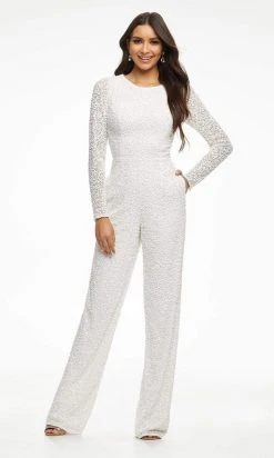 Ashley Lauren - 11079 Fully Beaded Sheer Long Sleeve Jumpsuit