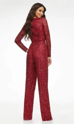 Ashley Lauren - 11079 Fully Beaded Sheer Long Sleeve Jumpsuit