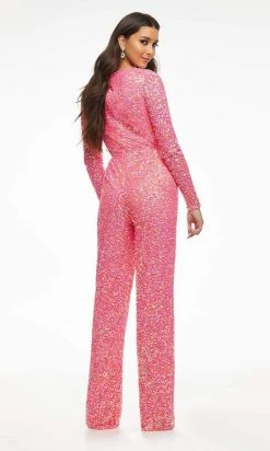 Ashley Lauren - 11079 Fully Beaded Sheer Long Sleeve Jumpsuit