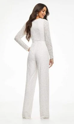 Ashley Lauren - 11079 Fully Beaded Sheer Long Sleeve Jumpsuit