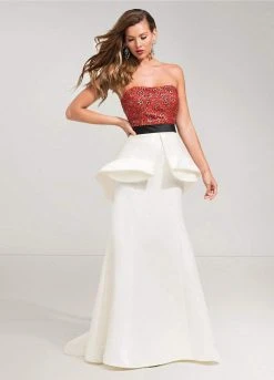 Ashley Lauren - 1111 Rhinestone Beaded Peplum Trumpet Dress