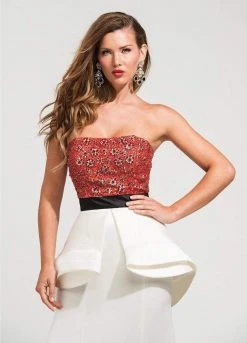 Ashley Lauren - 1111 Rhinestone Beaded Peplum Trumpet Dress