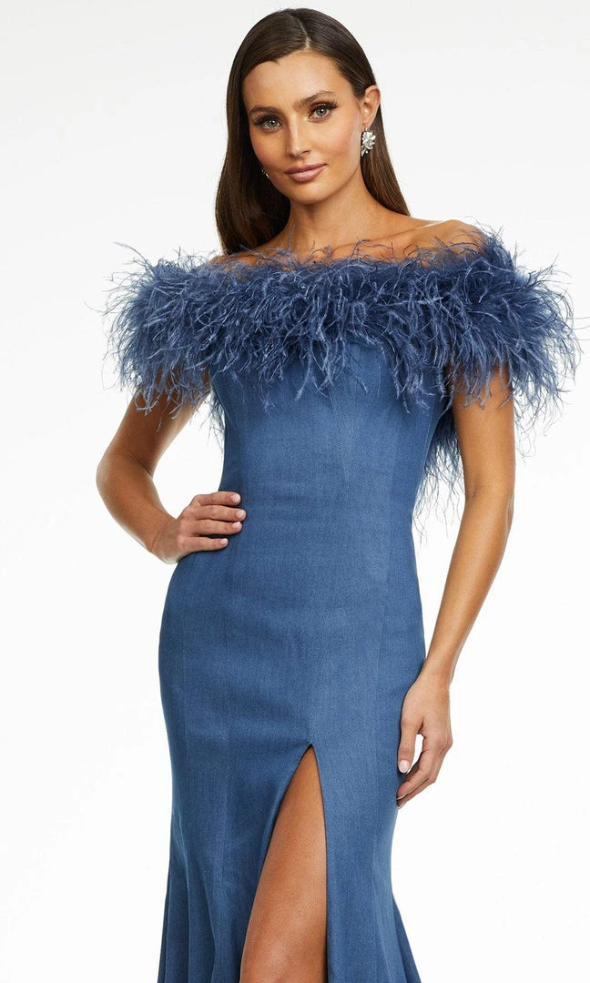 Ashley Lauren - 11122 Off Shoulder Denim Trumpet Gown 5 Ashley Lauren - 11122 Off Shoulder Denim Trumpet Gown