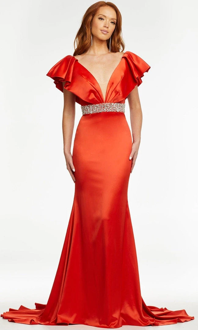 Ashley Lauren - 11130 Ruffled V-Neck Trumpet Gown 3 Ashley Lauren - 11130 Ruffled V-Neck Trumpet Gown