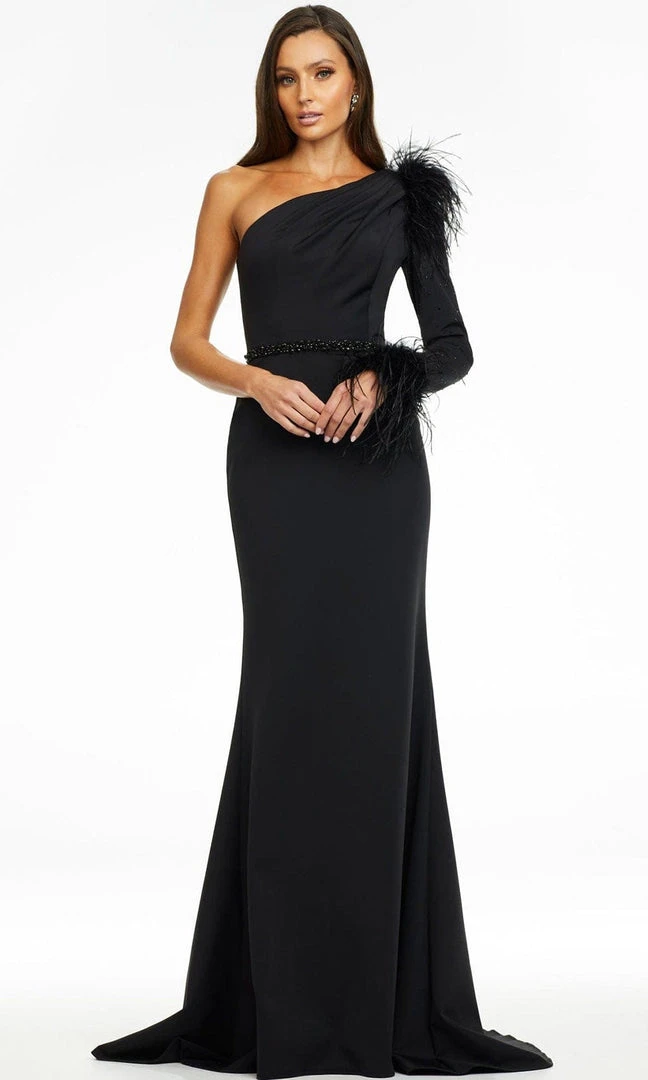 Ashley Lauren - 11131 Feather Detail Long Sleeve Gown 3 Ashley Lauren - 11131 Feather Detail Long Sleeve Gown