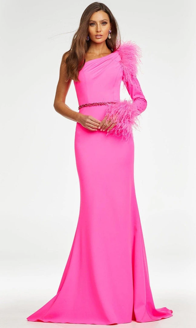 Ashley Lauren - 11131 Feather Detail Long Sleeve Gown 6 Ashley Lauren - 11131 Feather Detail Long Sleeve Gown