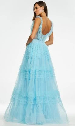 Ashley Lauren - 11142 Plunging V-Neck Tired Ruffle Gown