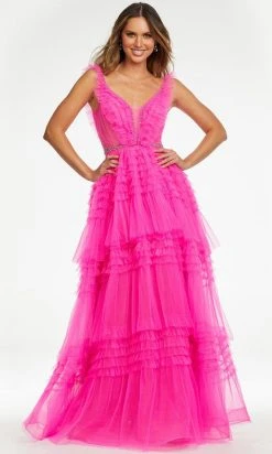 Ashley Lauren - 11142 Plunging V-Neck Tired Ruffle Gown