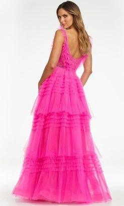 Ashley Lauren - 11142 Plunging V-Neck Tired Ruffle Gown