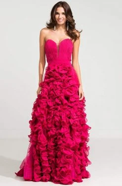 Ashley Lauren - 1117 Pleated Deep Sweetheart Ruffled Floral A-line Dress