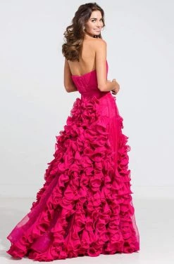 Ashley Lauren - 1117 Pleated Deep Sweetheart Ruffled Floral A-line Dress