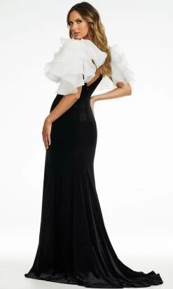 Ashley Lauren - 11172 Ruffled Shoulder High Slit Gown