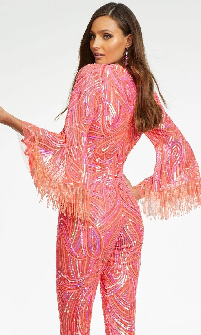 Ashley Lauren - 11181 Bell Sleeve Beaded Jumpsuit 12 Ashley Lauren - 11181 Bell Sleeve Beaded Jumpsuit