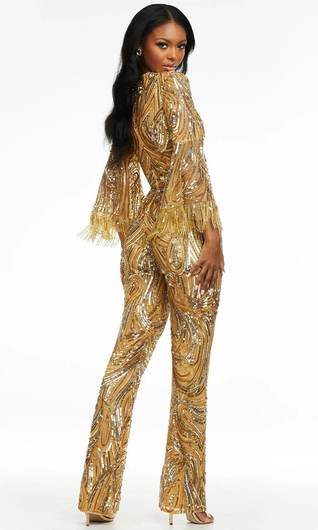 Ashley Lauren - 11181 Bell Sleeve Beaded Jumpsuit 6 Ashley Lauren - 11181 Bell Sleeve Beaded Jumpsuit