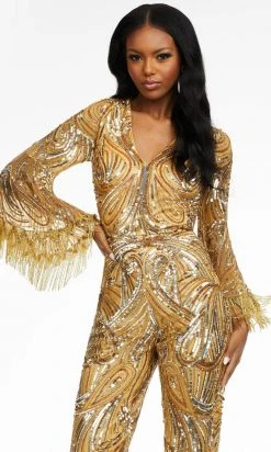 Ashley Lauren - 11181 Bell Sleeve Beaded Jumpsuit 17 Ashley Lauren - 11181 Bell Sleeve Beaded Jumpsuit