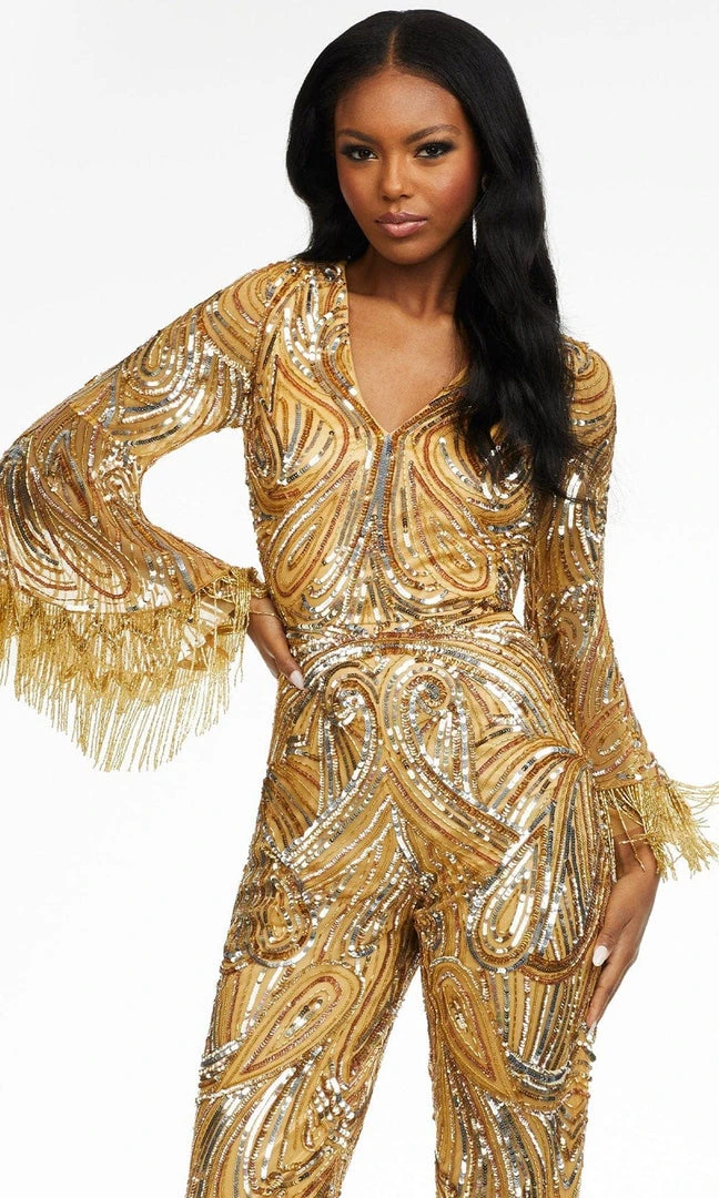 Ashley Lauren - 11181 Bell Sleeve Beaded Jumpsuit 8 Ashley Lauren - 11181 Bell Sleeve Beaded Jumpsuit