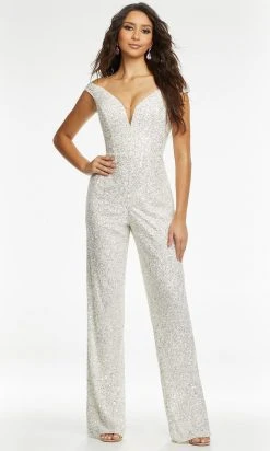 Ashley Lauren - 11185 Sequined Off Shoulder Jumpsuit