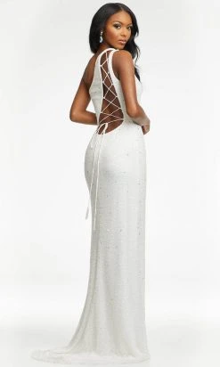 Ashley Lauren - 11189 Sequin Plunging Lace Up Gown