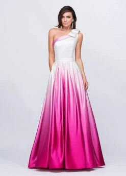 Ashley Lauren - 1132 Bow Accented Ombre Satin A-line Dress