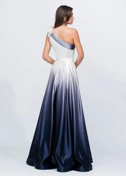 Ashley Lauren - 1132 Bow Accented Ombre Satin A-line Dress