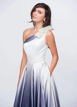 Ashley Lauren - 1132 Bow Accented Ombre Satin A-line Dress