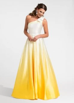 Ashley Lauren - 1132 Bow Accented Ombre Satin A-line Dress