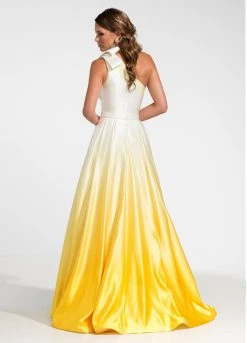 Ashley Lauren - 1132 Bow Accented Ombre Satin A-line Dress