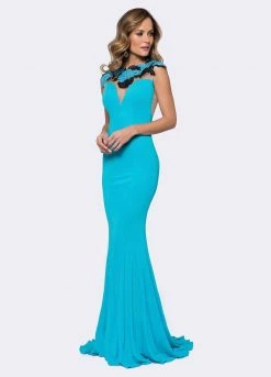 Ashley Lauren - 1145 Turquoise Embroidered Lace Evening Dress