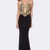 Ashley Lauren - 1186 Gold Embroidered Illusion Jewel Sheath Dress