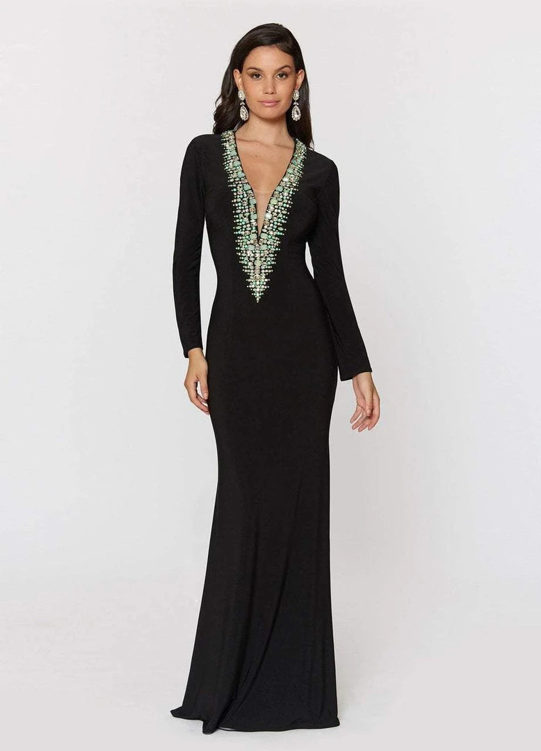 Ashley Lauren - 1200 Turquoise Beaded Jersey Evening Dress 3 Ashley Lauren - 1200 Turquoise Beaded Jersey Evening Dress
