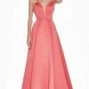 Ashley Lauren - 1384 Illusion Plunging V Neck Satin Gown