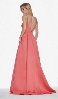 Ashley Lauren - 1384 Illusion Plunging V Neck Satin Gown