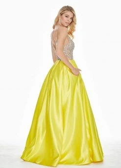 Ashley Lauren - 1389 Crystal Beaded V-Neck Satin Gown