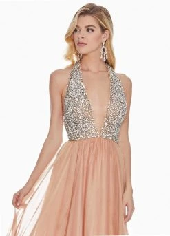Ashley Lauren - 1391 Crystal Crusted Plunging Halter Chiffon Gown 13 Ashley Lauren - 1391 Crystal Crusted Plunging Halter Chiffon Gown