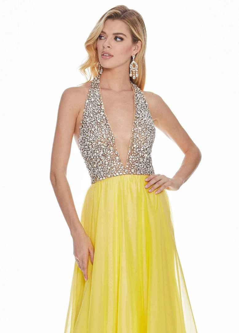 Ashley Lauren - 1391 Crystal Crusted Plunging Halter Chiffon Gown 11 Ashley Lauren - 1391 Crystal Crusted Plunging Halter Chiffon Gown
