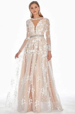 Ashley Lauren - 1396 Embroidered Long Sleeve Bateau A-line Dress