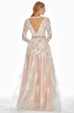 Ashley Lauren - 1396 Embroidered Long Sleeve Bateau A-line Dress