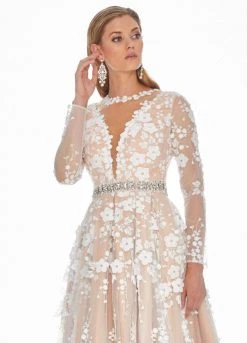 Ashley Lauren - 1396 Embroidered Long Sleeve Bateau A-line Dress