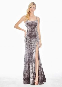 Ashley Lauren - 1400 Sleeveless Scoop Neck Crushed Velvet Long Dress
