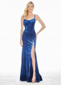 Ashley Lauren - 1400 Sleeveless Scoop Neck Crushed Velvet Long Dress
