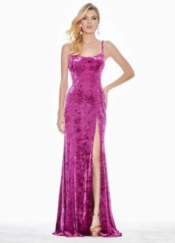 Ashley Lauren - 1400 Sleeveless Scoop Neck Crushed Velvet Long Dress