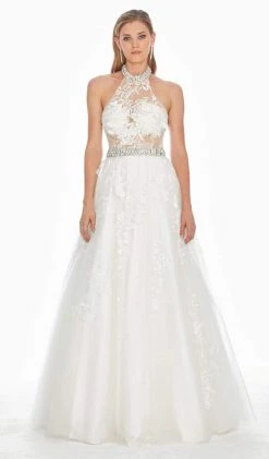 Ashley Lauren - 1402 Embroidered Halter Tulle Ballgown